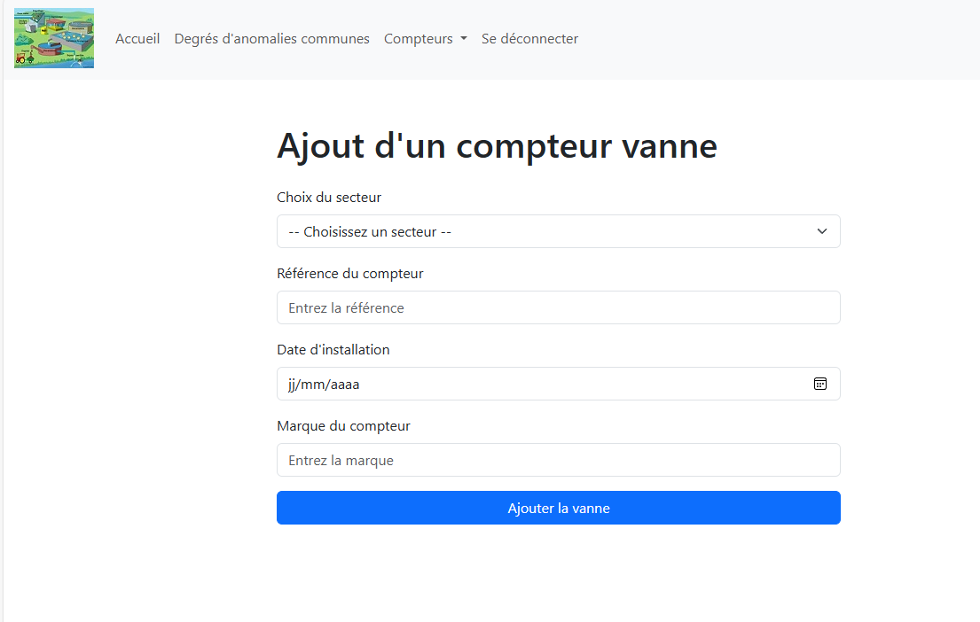 page ajout compteur vanne